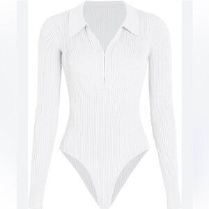 Cider Ivory Ribbed Collared Bodysuit
